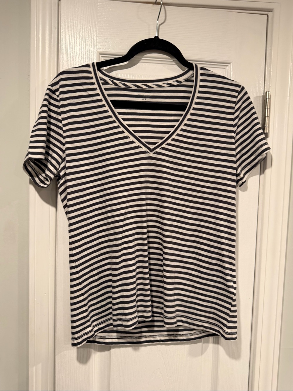 NWOT Madewell Size S Gray Stripe V Neck Short Sleeve Slub Cotton Tee Shirt